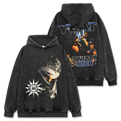 Vintage Yeat Double-Sided Printed Washed Short Sleeve T-Shirt Casual Crew Neck Loose Hooded Sweater