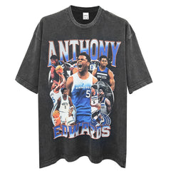 Vintage Anthony Edwards Printed T-Shirt Washed Loose Heavy Small Neckline T