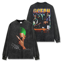 Hip Hop Frank Ocean Printed Short Sleeve T-Shirt Washed Long Sleeve Loose Hooded Sweater Men