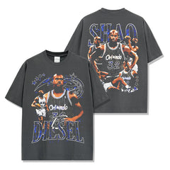 Vintage O'Neal Shaq Printed Short Sleeve T-Shirt Washed Long Sleeve Loose Hooded Sweater Men