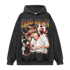 Fred fred again print short sleeve t-shirt washed long sleeve crewneck loose hooded sweater