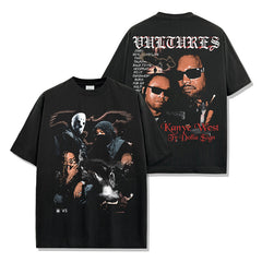 Vintage Kanye Kanye West Printed Short Sleeve Washed T-Shirt Heavy Crew Neck Hooded Sweater Men