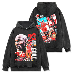 Vintage MJ Trapeze Double-Sided Printed Short Sleeve T-Shirt Heavy Long Sleeve Crew Neck Hooded Sweater Men