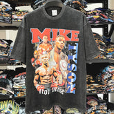 Vintage Tyson Mike Tyson Printed T-Shirt Vintage Washed Heavy Cotton Crew Neck Short T