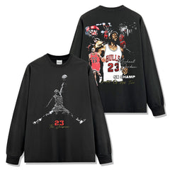 Vintage MJ Trapeze Double-Sided Printed Short Sleeve T-Shirt Heavy Long Sleeve Crew Neck Hooded Sweater