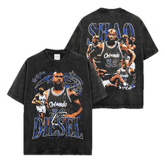 Vintage O'Neal Shaq Printed Short Sleeve T-Shirt Washed Long Sleeve Loose Hooded Sweater Men