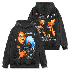 Virgil Abloh Print Washed Short Sleeve T-Shirt Crew Neck Heavy Hooded Sweater Men