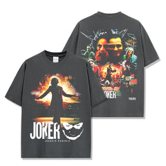 Vintage Joker Printed Short Sleeve T-Shirt Vintage Loose Heavy Crew Neck Hooded Sweater