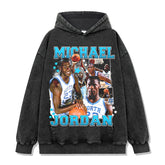 Vintage tide print short sleeve t-shirt washed distressed long sleeve round neck loose casual hooded sweatshirt men