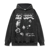 Ice Cube Printed Short Sleeve T-Shirt Washed Long Sleeve Loose Hooded Sweater Men