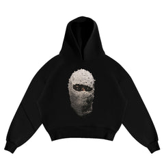 Heavy 450g retro print street dark pearl masked hooded sweater hoodie men and women