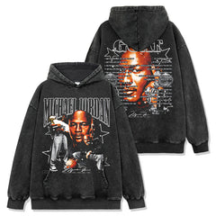 Vintage trapeze AJ printed short-sleeved t-shirt washed long-sleeved loose hooded sweater men