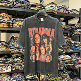 Rihanna RIHANA Printed T-Shirt Vintage Washed Old Loose Heavy Crew Neck Short Sleeves