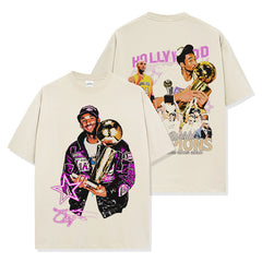 Vintage KEBO trend print short-sleeved t-shirt loose casual heavy round neck hooded sweater for men and women