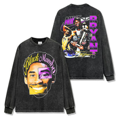 Vintage Kobe Kobe reversible print short sleeve t-shirt washed long sleeve loose hooded sweatshirt