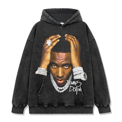Young Dolph Print Short Sleeve T-Shirt Washed Long Sleeve Crew Neck Loose Hooded Sweatshirt Men