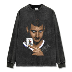 Vintage Nikola Nikola Printed Short Sleeve T-Shirt Washed Long Sleeve Crew Neck Loose Hooded Sweater