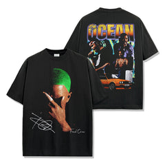 Hip Hop Frank Ocean Printed Short Sleeve T-Shirt Washed Long Sleeve Loose Hooded Sweater Men