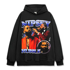 Hip Hop Nipsey Hussle Printed Short Sleeve T-Shirt Washed Long Sleeve Loose Casual Hooded Sweater