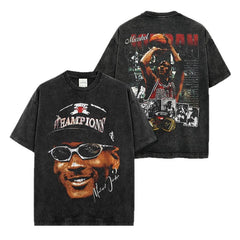 Vintage Trapeze Double-Sided Printed Washed Short Sleeve T-Shirt Crew Neck Heavy Loose Hooded Sweater