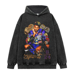 Vintage Tide KOBE Vintage Printed Short Sleeve T-Shirt Washed Long Sleeve Crew Neck Loose Hooded Sweater Men