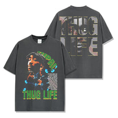 Hip Hop 2 PAC TUPAC Printed Short Sleeve T-Shirt Washed Long Sleeve Loose Hooded Sweater Men