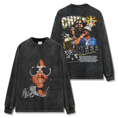 Hip Hop Chief Keef Printed Washed Short Sleeve T-Shirt Crew Neck Heavy Loose Hooded Sweater Men