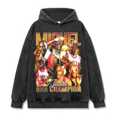 Retro trendy printed short-sleeved t-shirt old washed long-sleeved crew neck loose casual hooded sweater men