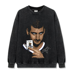 Vintage Nikola Nikola Printed Short Sleeve T-Shirt Washed Long Sleeve Crew Neck Loose Hooded Sweater