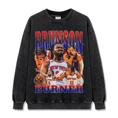 Vintage Tide Brunson JB Print Short Sleeve T-Shirt Washed Distressed Long Sleeve Loose Hooded Sweatshirt Men