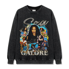 Shisha SZA printed short-sleeved t-shirt washed and old long-sleeved loose casual heavy hooded sweater men