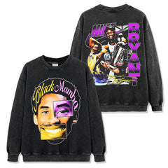 Vintage Kobe Kobe reversible print short sleeve t-shirt washed long sleeve loose hooded sweatshirt