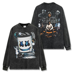 Marshmallow MARSHMELLO printed washed short-sleeved T-shirt casual crew neck hooded sweater