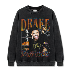 Hip Hop DRAKE Drake Printed Short Sleeve T-Shirt Washed Long Sleeve Crew Neck Loose Hooded Sweater