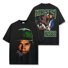 Nipsey Hussle Printed Washed Short Sleeve T-Shirt Crew Neck Loose Hooded Sweater Men