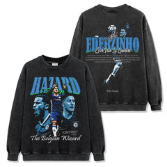 Azar Eden Hazard Printed Short Sleeve T-Shirt Washed Long Sleeve Loose Hooded Sweater