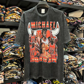 MJ Printed T-Shirt Vintage Washed Old Loose Heavy Crew Neck Short Sleeve ins