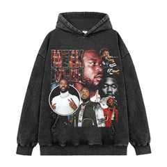 Hip Hop Mick MEEK MILL Printed Short Sleeve T-Shirt Washed Long Sleeve Loose Blockbuster Hooded Sweater