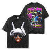 Virgil Abloh Printed Washed Short Sleeve T-Shirt Crew Neck Loose Hooded Sweater Men