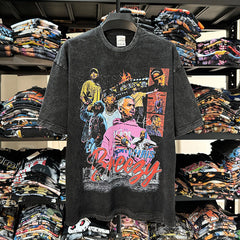 Vintage Chris Brown Printed Short Sleeve T-Shirt Washed Loose Heavy Cotton Small Neckline Tide T