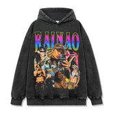 Vintage trendy RaiNao printed short-sleeved t-shirt washed and old long-sleeved loose hooded sweater