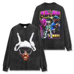 Virgil Abloh Printed Washed Short Sleeve T-Shirt Crew Neck Loose Hooded Sweater Men