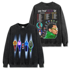 Vintage chris brown print short sleeve t-shirt washed long sleeve hooded sweater men