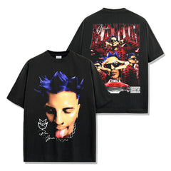 Rauw Alejandro Printed Short Sleeve T-Shirt Washed Long Sleeve Loose Hooded Sweater Men