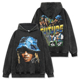 Hip Hop Future Kid Future Printed Short Sleeve T-Shirt Washed Long Sleeve Loose Hooded Sweater Men
