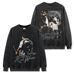 Hip Hop Rod Wave Printed Short Sleeve T-Shirt Washed Long Sleeve Loose Hooded Sweater