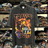 Vintage Travis Scott Travis Printed Short Sleeve T-Shirt Washed Heavy Small Neckline Tide T