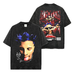 Rauw Alejandro Printed Short Sleeve T-Shirt Washed Long Sleeve Loose Hooded Sweater Men