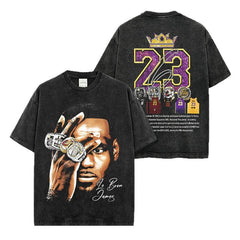 James LeBron James Printed Short Sleeve T-Shirt Washed Crew Neck Long Sleeve Hooded Sweater Men