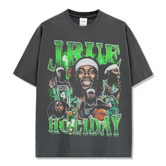 Vintage Halle Wear Holiday Printed Short Sleeve T-Shirt Washed Casual Long Sleeve Crew Neck Hooded Sweater